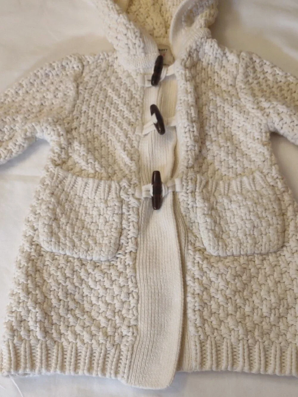 Old Navy Kid's Hooded Cable-Texture Cardigan in Cream - Size 12-18 Mos.